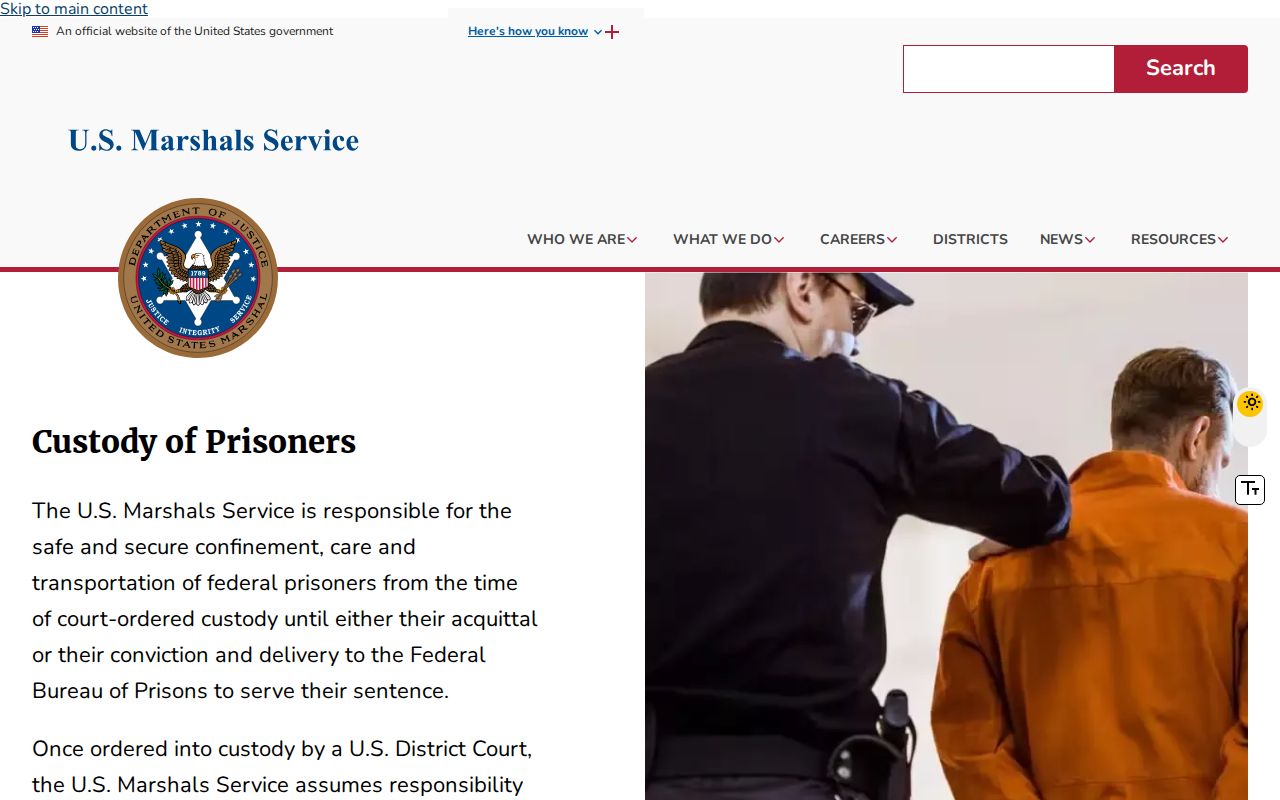 Official U.S. Marshals Service prisoner custody information