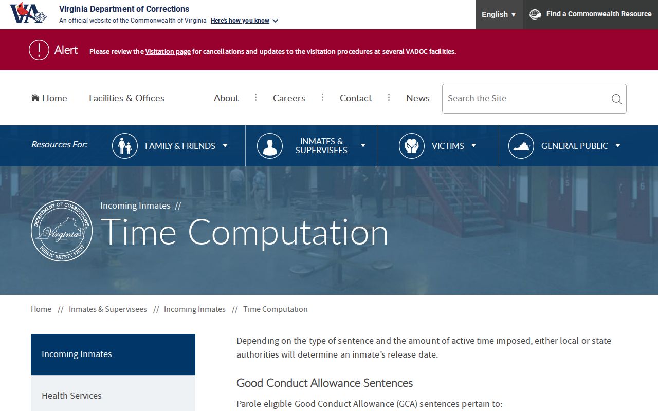 VADOC time computation for a Grayson County projected release date