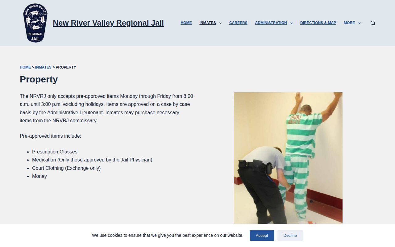 NRVRJ property information for a Grayson County jail release