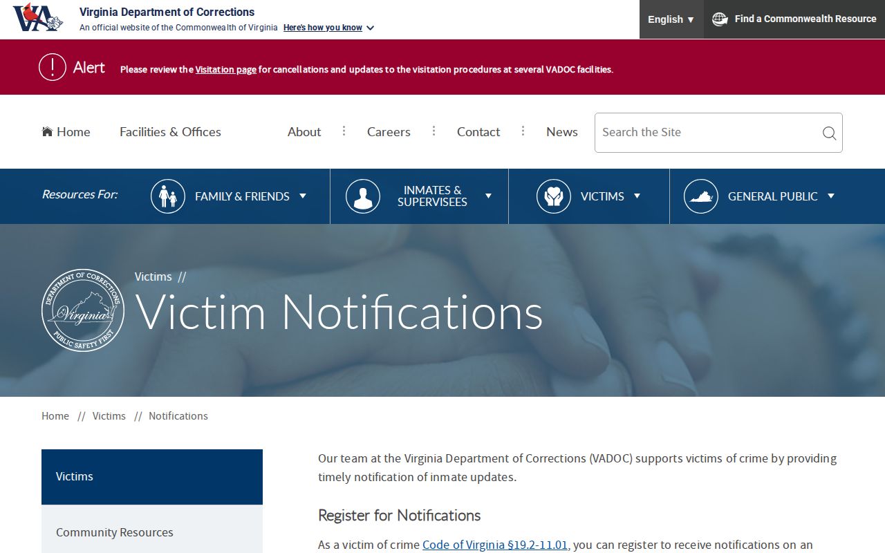 VADOC victim notification route for Grayson County inmate release alerts